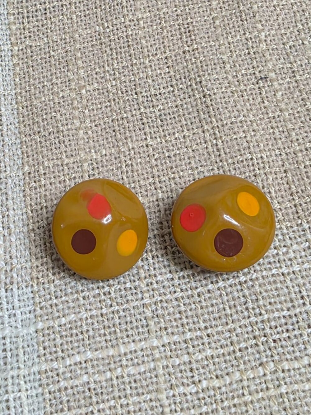 Vintage Poet Academia Twee Latte Girl Toadstool Mushroom Brown Clip on Earrings